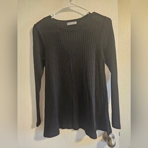 Womens Awake Black Ribbed Long Sleeve Blouse